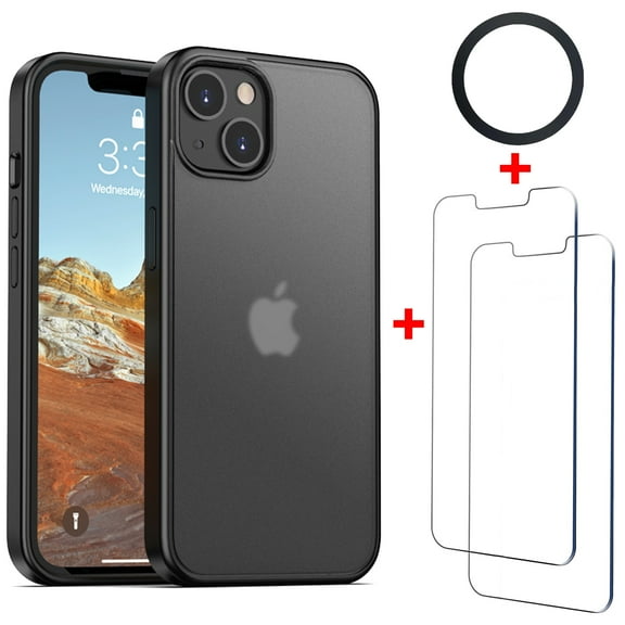 3 in 1 Translucent Matte Phone Case for iPhone 13 Pro, Men Shockproof for iPhone 13 Pro 6.1 Inch Case + 2 Screen Protector +1 Round Ring