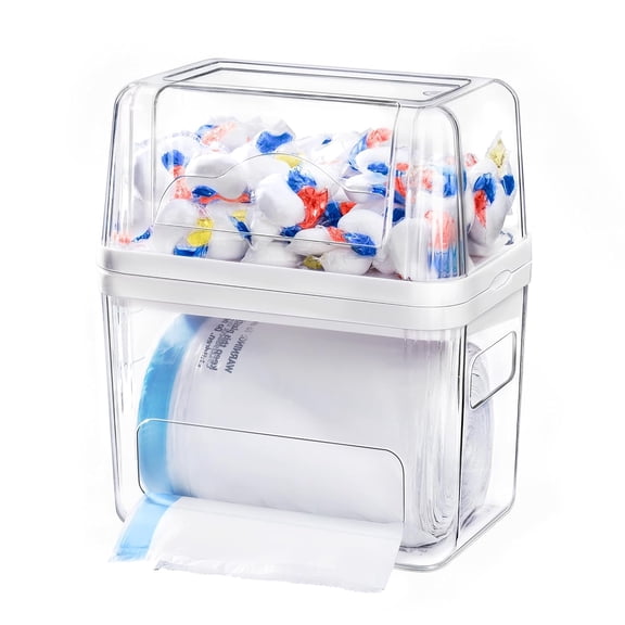 3-in-1 Trash Bag and Laundry Pods Dispenser Dishwasher Pod Container | Clear Storage Bins with Lids for 13/30/33 Gallon Bags Under Sink Organizer for Laundry Room Organization