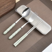 3-in-1 Travel Utensil Set, Stainless Fork/Spoon/Chopsticks in BPA-Free Case, Compact Reusable Flatware Kit Beige,Green,1PC