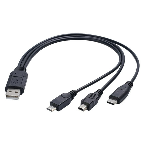 3 in 1 Type C Tiny USB Mini 5P Fast Charging Cord Fast Charging USB Splitter Cable 30cm for Phones Tablets Cameras