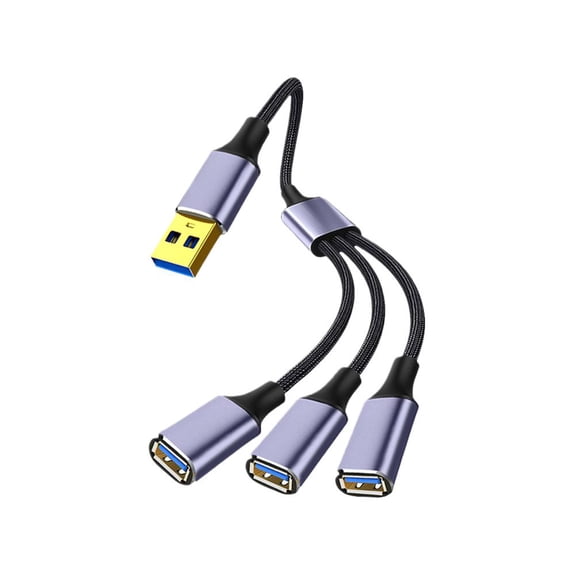 3-in-1 USB 2.0 Splitter Cable - 1 to 2 Port Extension with 21A Fast Charging, 05m Nylon Braided Cable for Phone Tablet Computer Data Transfer and Charging Hub