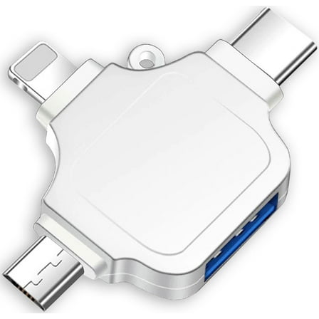 3-in-1 USB Adapter - Standard Female to USB-C Male, Micro USB, and iPhone/iPad Male OTG Adapter Connectors for Phones, Tablets, and Computers