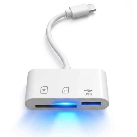 3-in-1 USB-C Memory Card Reader with SD, Micro SD, and USB 3.0 Ports, White, Compatible with iPhone 15/16, iPad, and MacBook