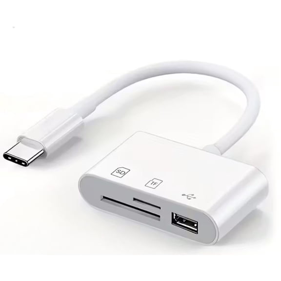 3-in-1 USB-C Memory Card Reader with SD, Micro SD, and USB 3.0 Ports, White, Compatible with iPhone 15/16, iPad, and MacBook