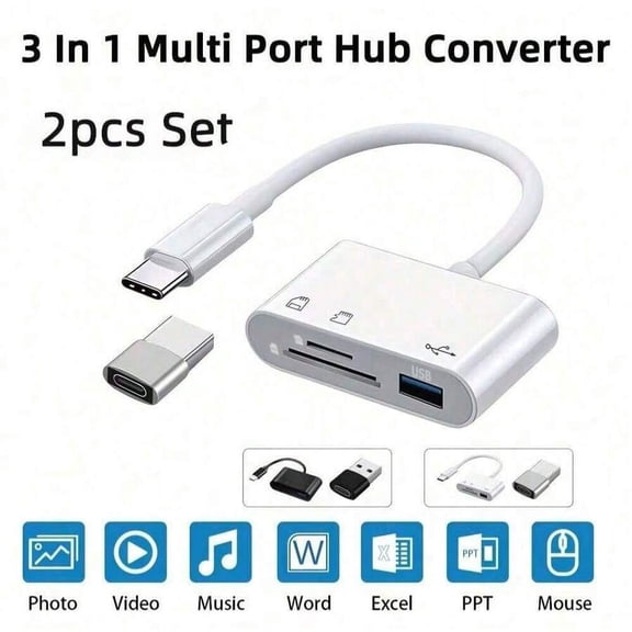 3-in-1 USB-C Micro SD Card Reader Adapter, Compatible with iPad Pro and Other USB-C Devices
