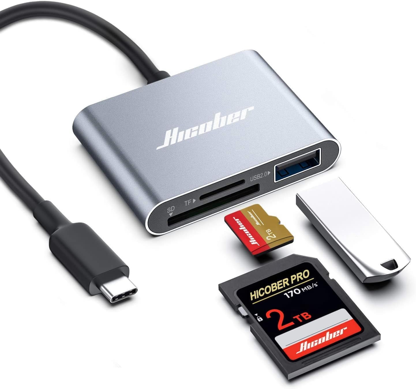 HICOBER 3-in-1 USB-C SD Card Reader, Supports 2TB SD/TF Cards with USB 2.0 Port, Compatible for Android Phones, Tablets, Laptops & iPhone 15,16,17, Portable Memory Reader Photo/Video Transfer