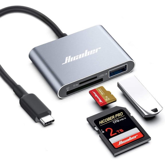 3-in-1 USB-C SD Card Reader Supports 2TB SD/TF Cards with USB 2.0 Port Compatible for Android Phones Tablets Laptops & iPhone 15 16 17 Portable Memory Reader Photo/Video Transfer