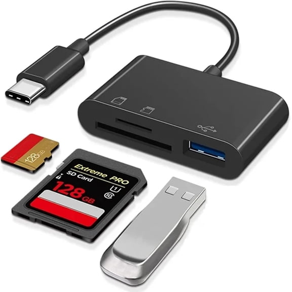 3-in-1 USB-C SD Memory Card Reader Adapter for iPhone 16/15 Pro/Max/Plus, iPad/Mac Pro/Air, Samsung Galaxy S25/S24/S23, Google Pixel, Android Laptop More USB C Devices (Black)