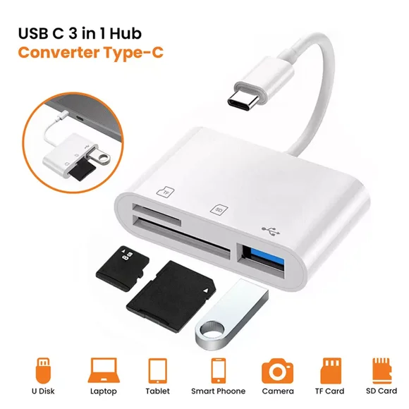 3 in 1 USB C to SD Card Reader TF Memory Adapter Type C For Laptop Tablets Phone