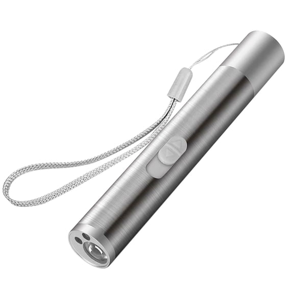 3-in-1 USB Rechargeable Pet Laser Pointer Toy Detachable USB Charging Design Red Dot Interactive Training Toy Mini White Flashlight Pet Stain for Cats Dogs Play(Silver)