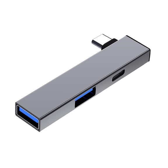3-in-1 USB Type-C Hub, Right Angle USB-C to 2 USB 3.0 + 1 USB-C Multiport Adapter, High-Speed Data Transfer Splitter for Laptops & Type-C Devices