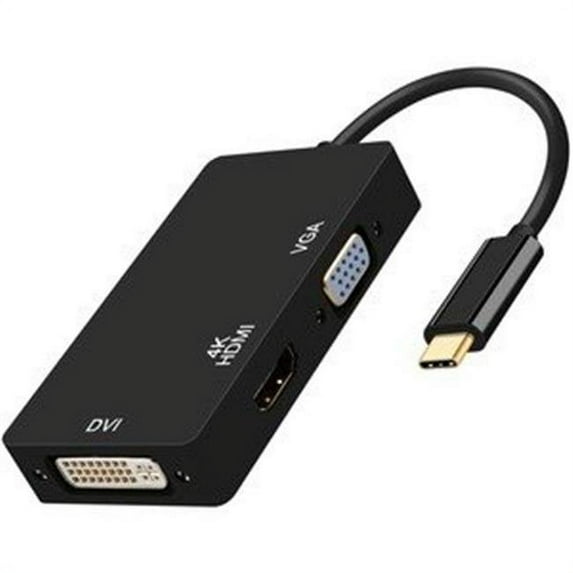 3 in 1 USB Type C Hub to HDMI DVI VGA Adapter - 1 x Type C Male USB - Black
