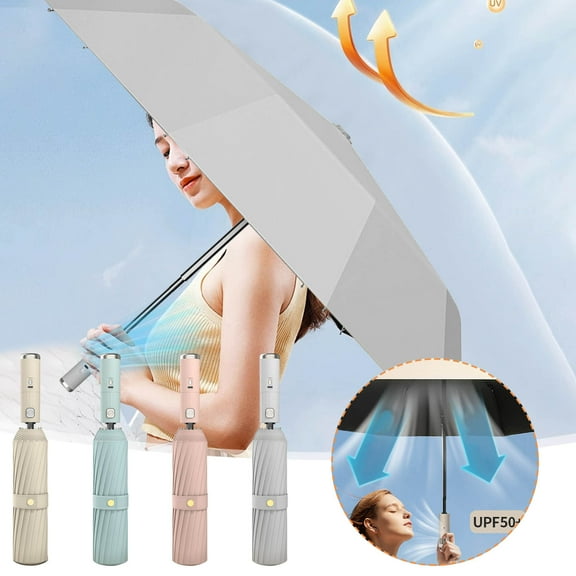 3-in-1 UV Protection Umbrella with Built-in Fan & Nebulizer - Automatic Folding, Rechargeable USB, Portable for Travel, Golf, Fishing - Waterproof & Windproof Sun Shade Umbrella