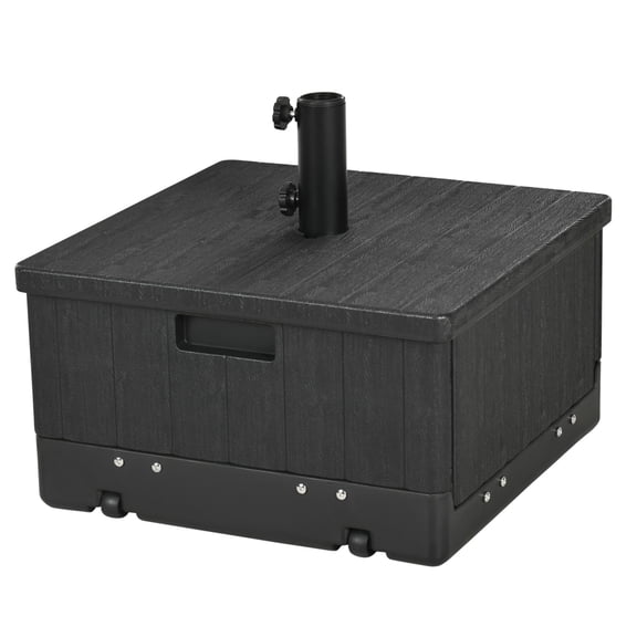 3-in-1 Umbrella Base, Outdoor End Table & Planter - Patio Umbrella Stand with Wheels - Black