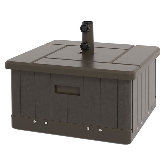 3-in-1 Umbrella Base with Wheels, Outdoor End Table & Flower Box, 175lbs Capacity - Brown