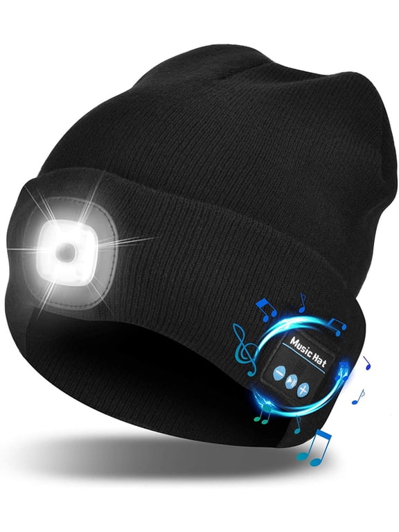 Bluetooth Beanie Hat with LED Light Wireless Headphones Music Beanie for Men Dad Women Gifts