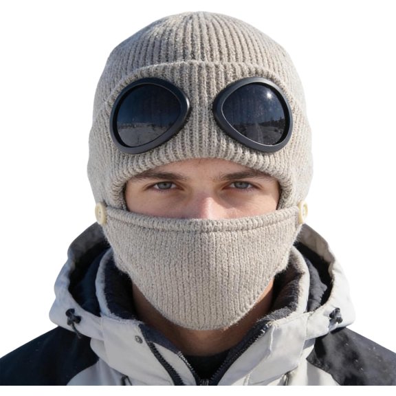 3-in-1 Unisex Knitted Goggles Beanie - Ski Mask with Built-in Goggles, Windproof Outdoor Hat with Detachable Face Mask