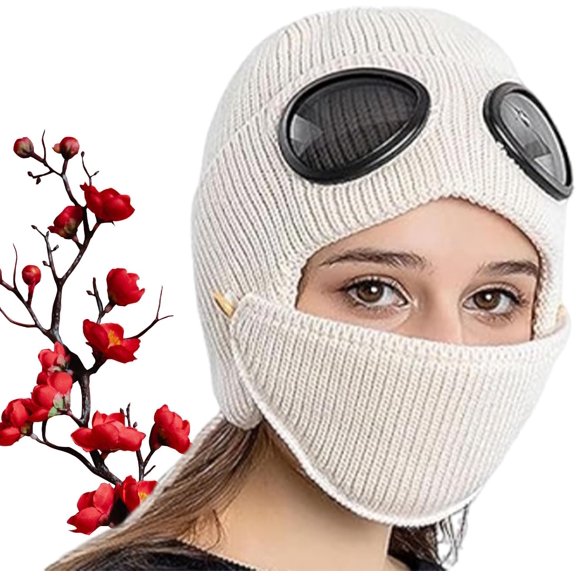 3-in-1 Unisex Knitted Goggles Beanie, Winter Thermal Hat with Detachable Mask and Integrated Glasses for Cold Weather Outdoor Use.