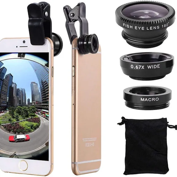 3 in 1 Universal Fish Eye Lens, Macro Clip Lens Wide-Angle Camera Lens