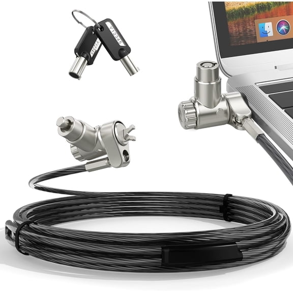 3-in-1 Universal Laptop Cable Lock, Professional Laptop Security Lock with 2 Keys, Cut-Resistant Steel Locking Cable with 360 Rotating Head, Compatible with K-Slot, Nano & Wedge Slot