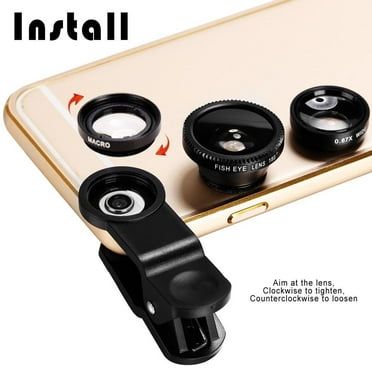 3 in 1 Universal Phone lens kit, Fish Eye Lens + Wide-Angle Lens + Macro Lens Kit Macro Clip Camera Lens Kit for iPhone & Android Most Smartphones