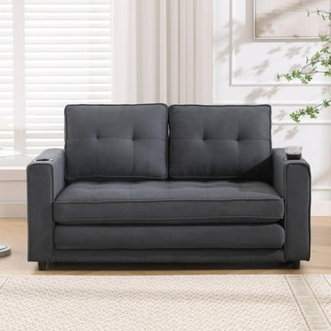 3-in-1 Upholstered Futon Sofa Convertible Sofa bed,Foldable Tufted Loveseat with Pull Out Sleeper Couch Bed,Folding Mattres Love Seat Daybed W/Side Pockets and Cup Holder