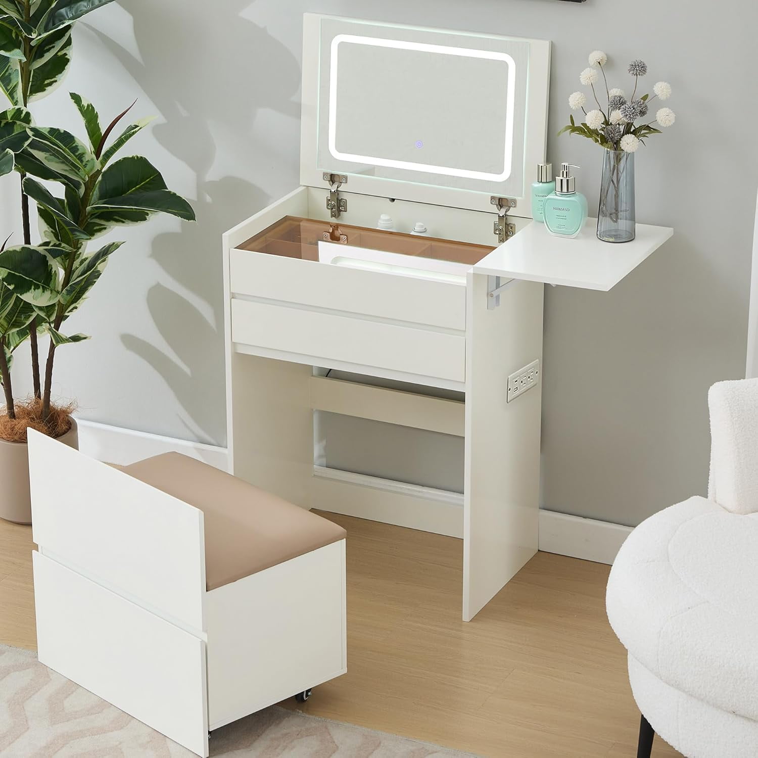 in Vanity Desk, Compact Makeup Desk Flip-up Lighted Mirror