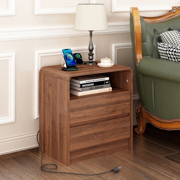 3-in-1 Vanity Desk with 3 Drawers & Rolling Stool, Flip Top Mirror with Lights - Walnut