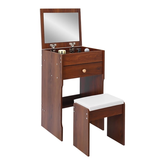 3 in 1 Vanity Desk with Mirror Compact Vanity 15.8inch with Flip Top Storage Makeup Table with Stool for Small Spaces