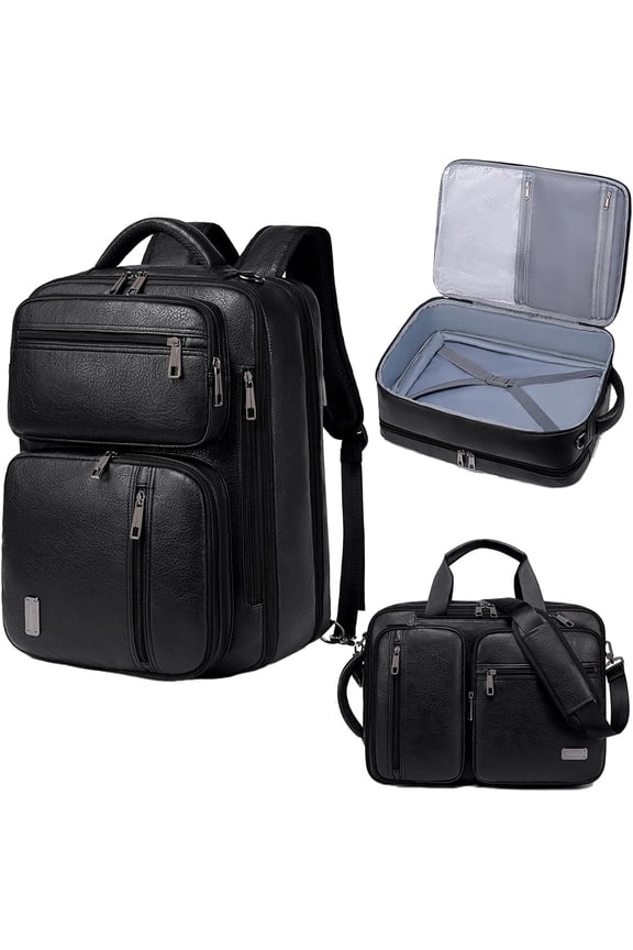 3-in-1 Vegan Leather Convertible Laptop Bag for Men Women, Expandable Travel Backpack Work Briefcase Messenger Bag | Convertible, Expandable, Multi-pocket,