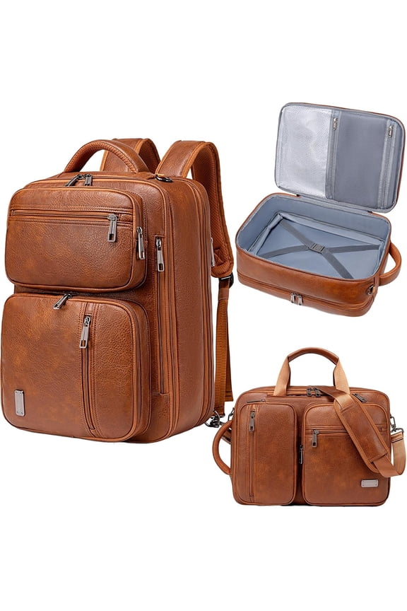 3-in-1 Vegan Leather Convertible Laptop Bag for Men Women, Expandable Travel Backpack Work Briefcase Messenger Bag | Convertible, Expandable, Multi-pocket,