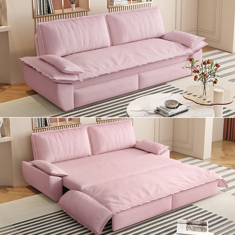 3-in-1 Velvet Convertible Sleeper Sofa, Queen Size Pull Out Chaise Sofa Bed, 73.2''W Deep Seat Loveseat Couch