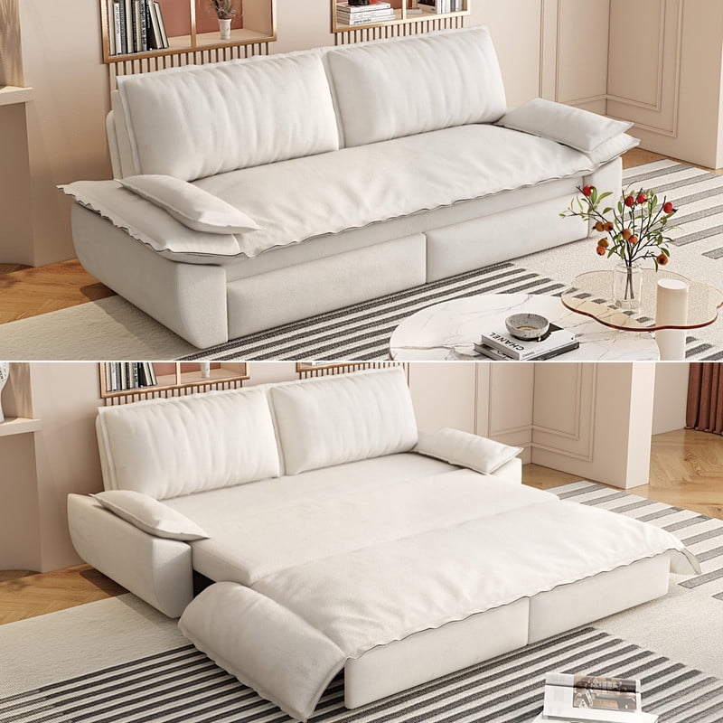 3-in-1 Velvet Convertible Sleeper Sofa, Queen Size Pull Out Chaise Sofa Bed, 73.2''W Deep Seat Loveseat Couch