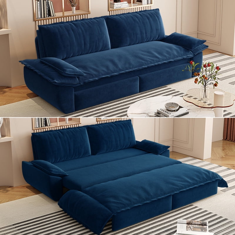 3-in-1 Velvet Convertible Sleeper Sofa, Queen Size Pull Out Chaise Sofa Bed, 73.2''W Deep Seat Loveseat Couch