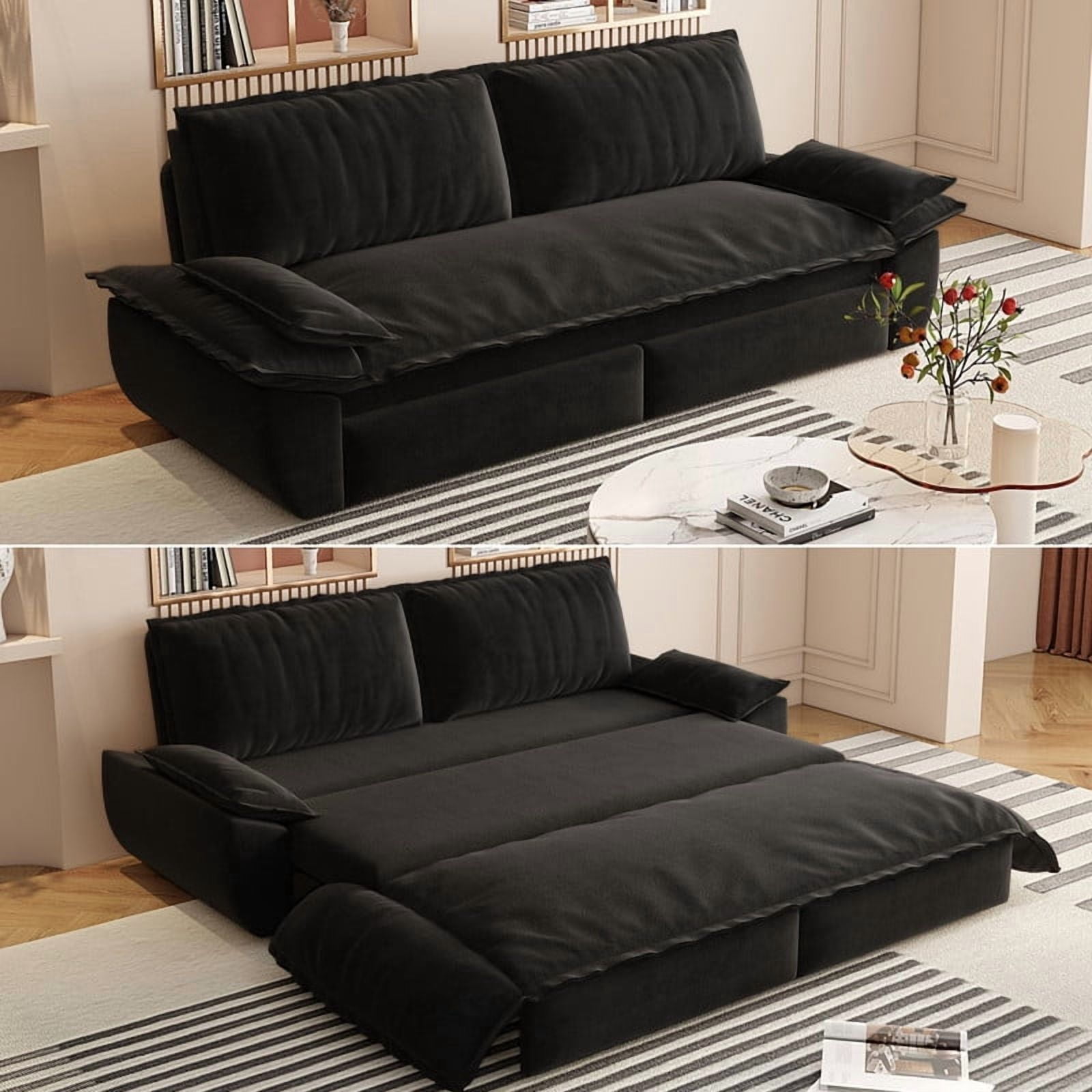 3-in-1 Velvet Convertible Sleeper Sofa, Queen Size Pull Out Chaise Sofa Bed, 73.2''W Deep Seat Loveseat Couch