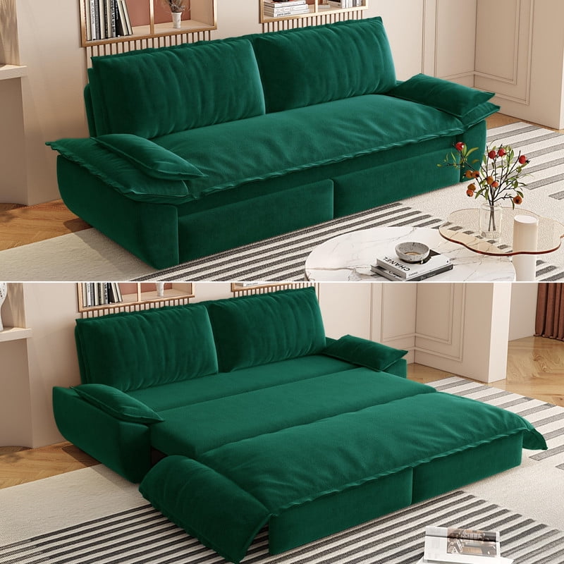 3-in-1 Velvet Convertible Sleeper Sofa, Queen Size Pull Out Chaise Sofa Bed, 73.2''W Deep Seat Loveseat Couch