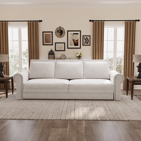 3-in-1 Velvet Convertible Sofa Bed, 93.7" King Pull Out Chesterfield Couch with Rolled Arms & Nailhead, Multi-Functional Sleeper for Home