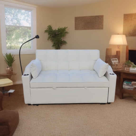 3-in-1 Velvet Reclining Loveseat Sleeper – Convertible Futon with Storage Pockets & Pillows