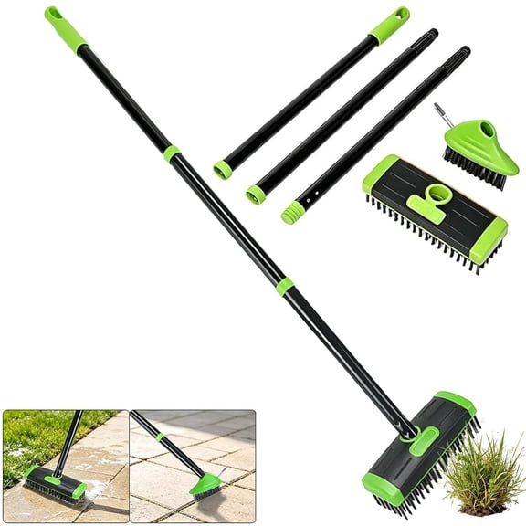 3-in-1 Versatile Weed Brush Combo Set, with Detachable Long Handle, Deck Brush 3 in 1 Floor Scrub Brush, Deep Crack Scrubbing, for Patio, Driveway, Walkway