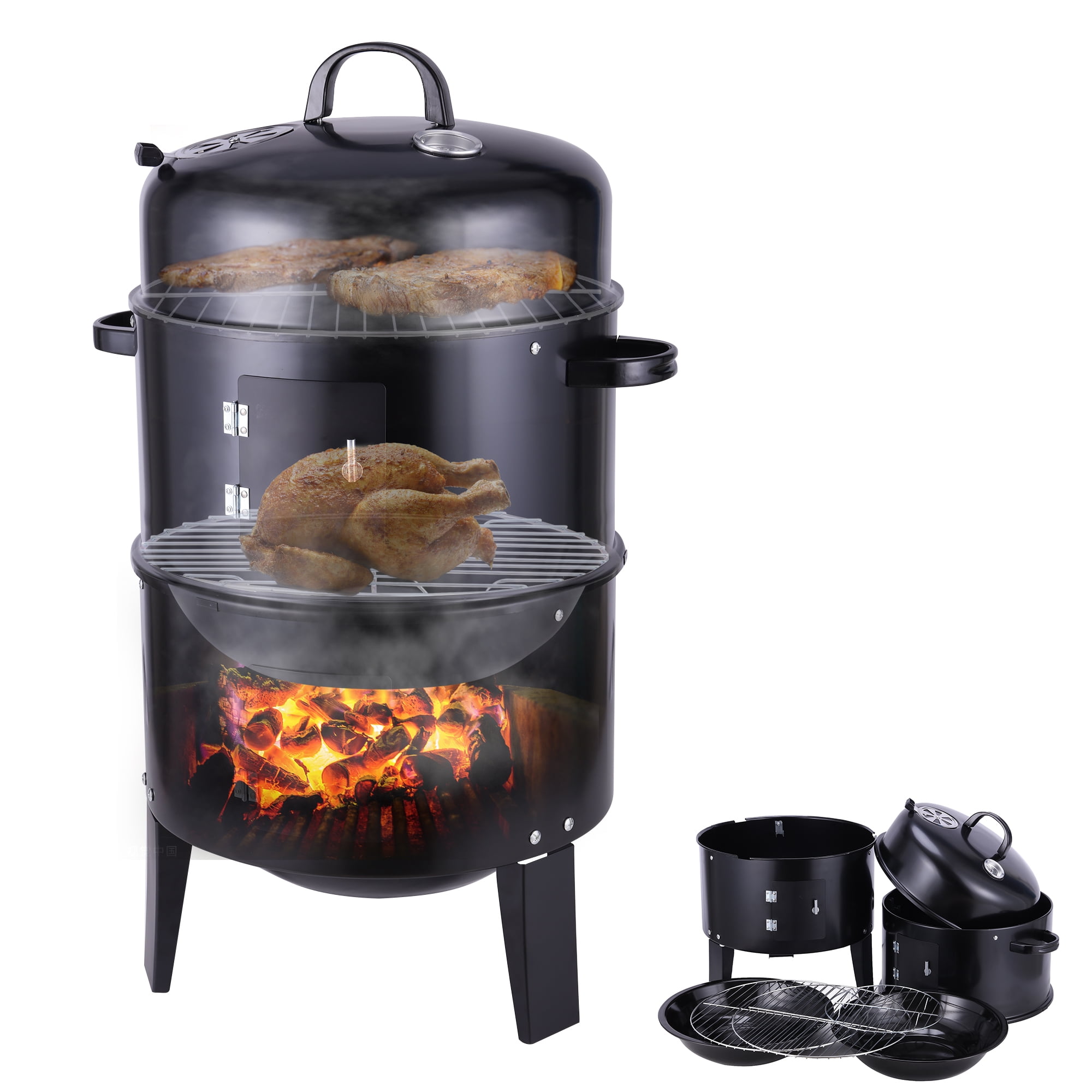  Smoker Grill，3-in-1 Outdoor Smokers, Charcoal Grills