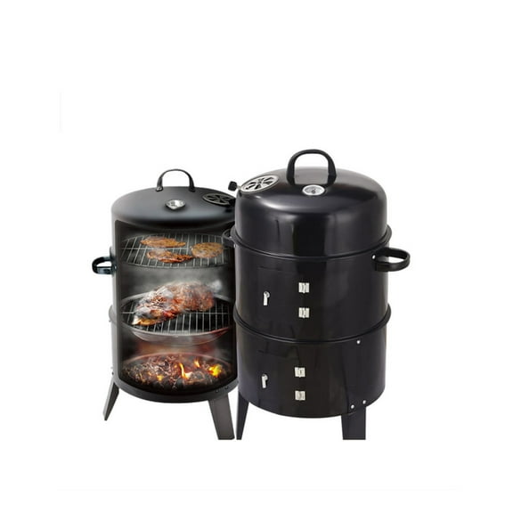 3-in-1 Vertical Charcoal Smoker Portable BBQ Smoker Grill with Detachable 2 Layer