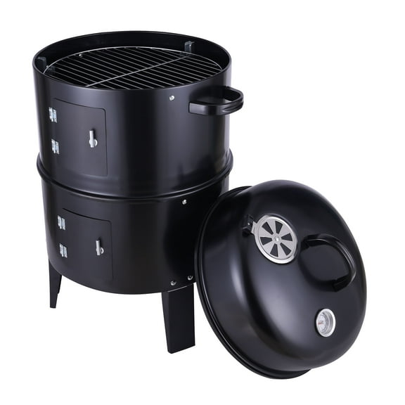 3-in-1 Vertical Portable Charcoal Grill, Outdoor Barbecue Smoker Fire Pit, Small Steel BBQ Grill for Outdoor Picnic, Camping