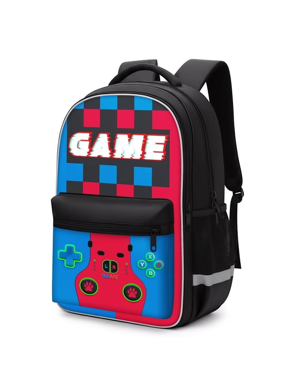 Video Game Backpack for Children Teen Boys, Boys Gamer Backpack Set - Big 17 inch School Bookbag for Middle Elementary College