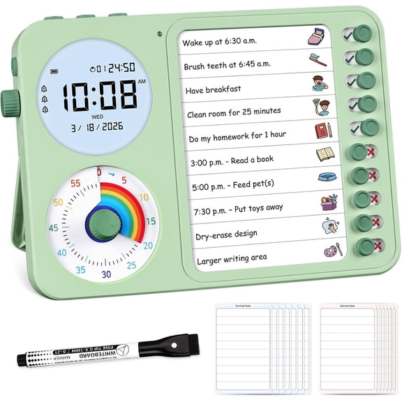 3-in-1 Visual Timer & ADHD Tool for Kids with Chore Chart & Planning Board | ADHD Task Timer for Adults with Visual Schedule, To-Do List & Planning Board for Home, School, Classroom, Work