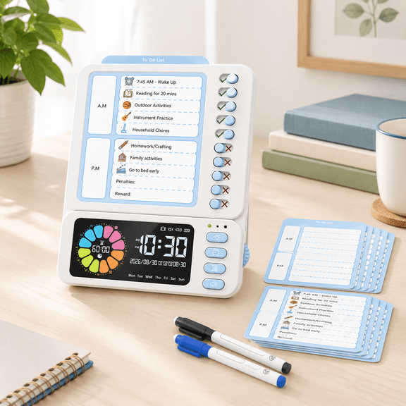 3-in-1 Visual Timer Digital Clock with Chore Chart Planning Board