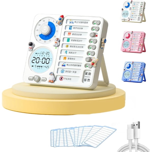3 in 1 Visual Timer for Kids, Countdown & Task Planner with Reusable Checklist, Color-Coded Focus Tool for Homework, Study, Daily Routines