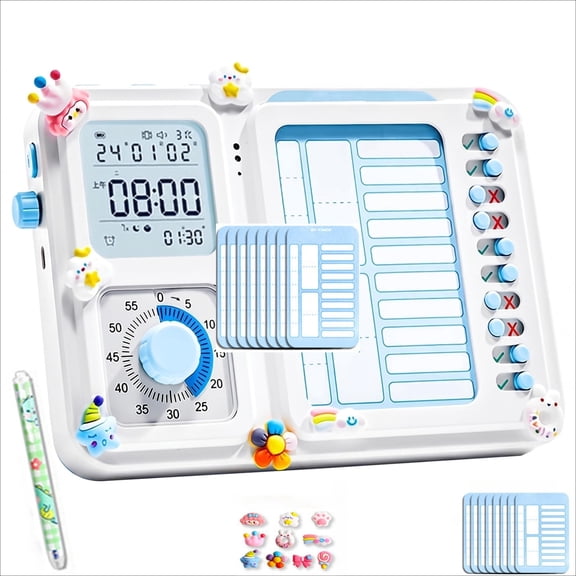 3-in-1 Visual Timer for Kids, Tool for Kids Adults, Task Timer with Visual Schedule, Chore Chart & Planning Board, Sky Blue