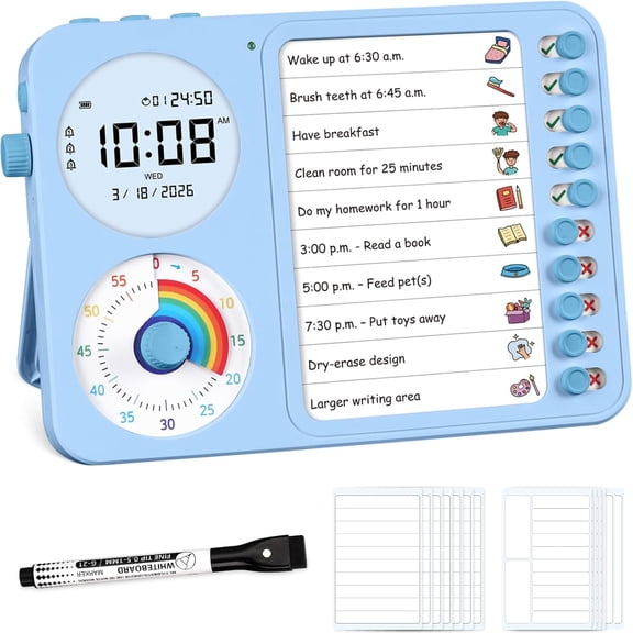 3-in-1 Visual Timer with Visual Schedule, Chore Chart & Planning Board for Kids and Adults at Home, School, Classroom, and Work