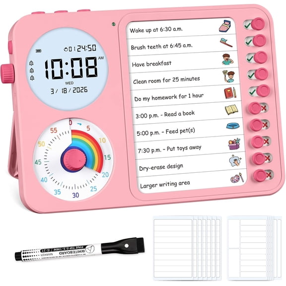 3-in-1 Visual Timer with Visual Schedule, Chore Chart & Planning Board for Kids and Adults at Home, School, Classroom, and Work
