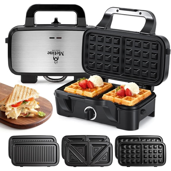 3-in-1 Waffle Maker with Removable Nonstick Plates, 5-Level Browning Control, Ready Indicator, Easy Clean Bestseling